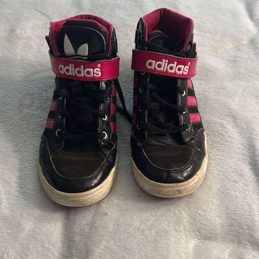 Adidas Kids Black and Pink High-Top Sneakers